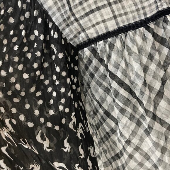 BL-NK BLOUSE MIRANDA PEASANT MONOCHROMATIC BLACK/WHITE SHEER PRINT Sz S BADDIE - Picture 12 of 16